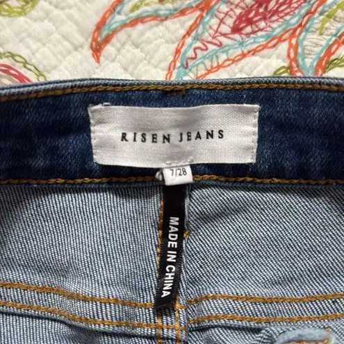 RISEN women’s size 7/28 button fly jeans favorite day mid rise cropped flare Blue