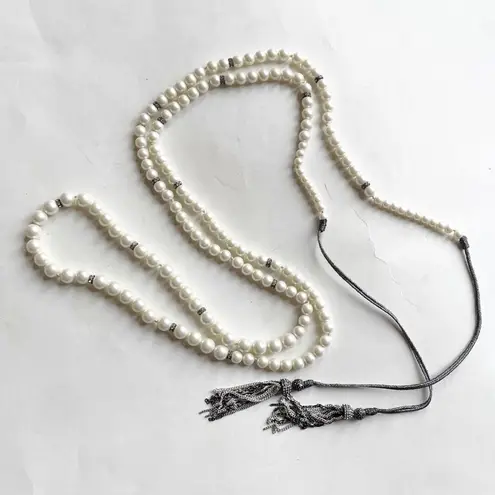 Stella & Dot Mara Pearl Statement Necklace Wrap Tie Long Sparkle