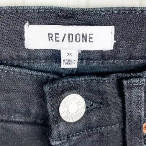 RE/DONE NEW 70s Stove Pipe Jeans in Black Noir with Rip Raw Hem Women's Size 26