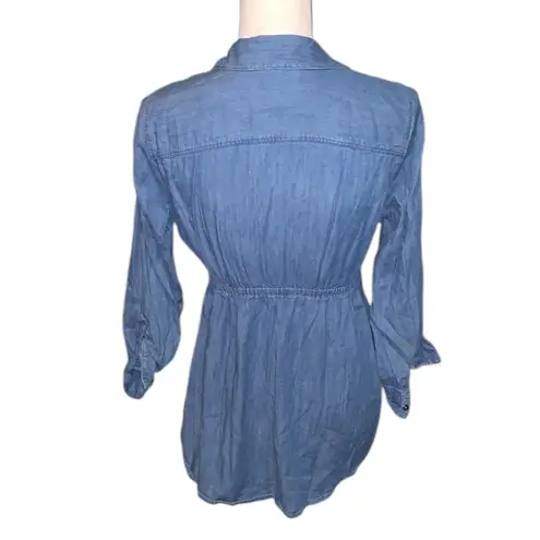 Motherhood Maternity Denim Blue Peplum Shirt Elastic Waist Pockets