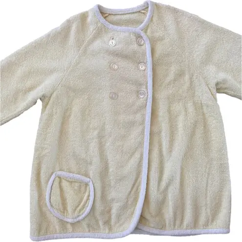Vintage Terrycloth robe jacket double breasted beach pool vacation yellow medium