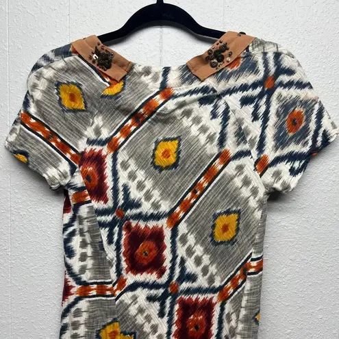 Tiny by Anthropologie Womens Top Small Cotton Aztec Festival Tribal Hippie Boho Gray