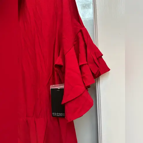 Eloquii Holiday Red Midi Dress Ruffle Flutter Cutout Sleeves Plus Size 16 NWT