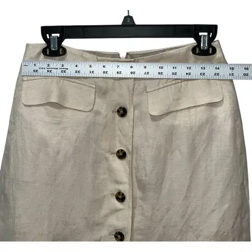 J.Crew  Button Front Linen Cupro Blend Skirt Size 2 Womens Tan Lined Fall Wear - Image 7