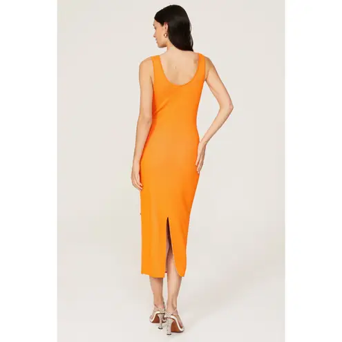 TOCCIN Orange White Knit Sweater Sheath Square Neck Lucy Midi Tie Waist Dress XS