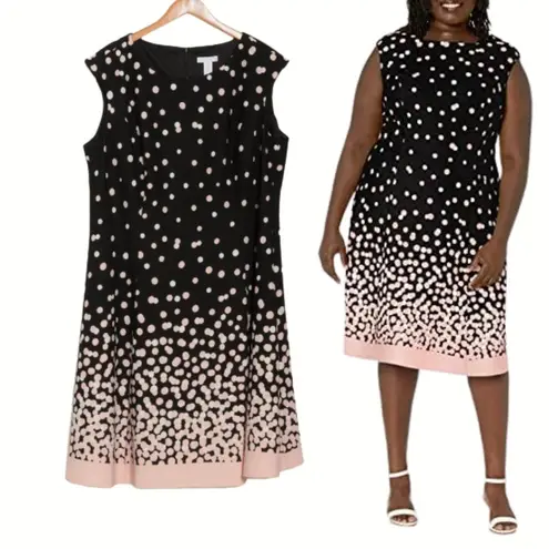 London Times LONDON TIME Black/Blush Pink 22W Ombre Dots Cap Sleeve Crepe Dress