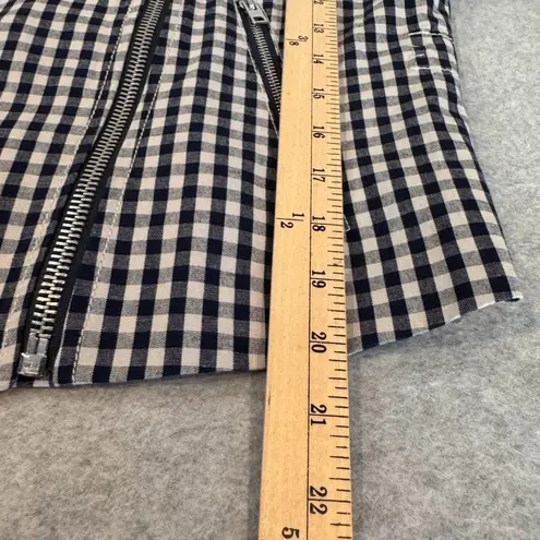 J. Crew Preppy Moto Jacket Womens 10 Blue White Gingham Plaid Cotton Linen NWOT