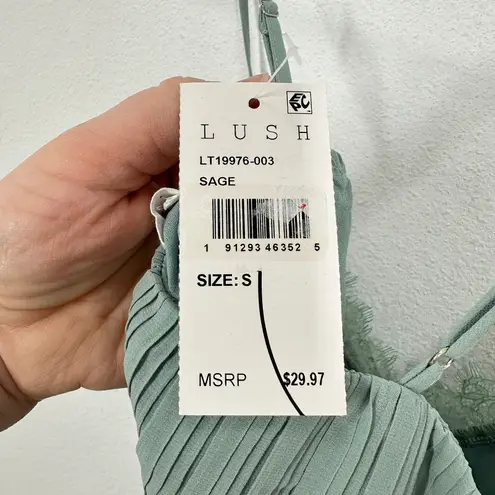 Lush Clothing LUSH Sage Green Lace Trim Pleated Cami Tank Top Women's Small Lettuce Hem Y2K