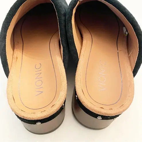 Vionic  Size 7 Kacie Wood Clog Women Black Suede Slip On Round Toe
