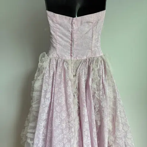 Vintage 60s Coquette Strapless Lavender Lace Floral Prom Party Dress Formal Gown Purple