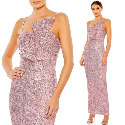 Mac Duggal NWT Sequined Strapless Faux Bow Column Gown Rose Pink 11284 Sz 4