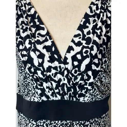 Soma Dress Womens Medium Black White Jersey Knit Animal Print Sleeveless Maxi