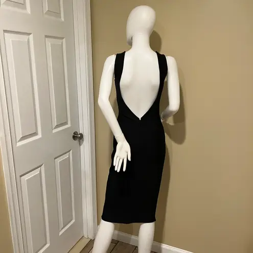 Bandage Backless Midi Dress Open Back Slim Fit Crew Neck Dress Party Dress Casual Dress Black