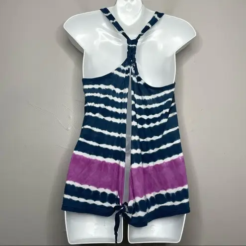 SOLOW Tie Dye Tank Top Womens Small Summer Boho Hippie Coastal Nautical Casual Blue