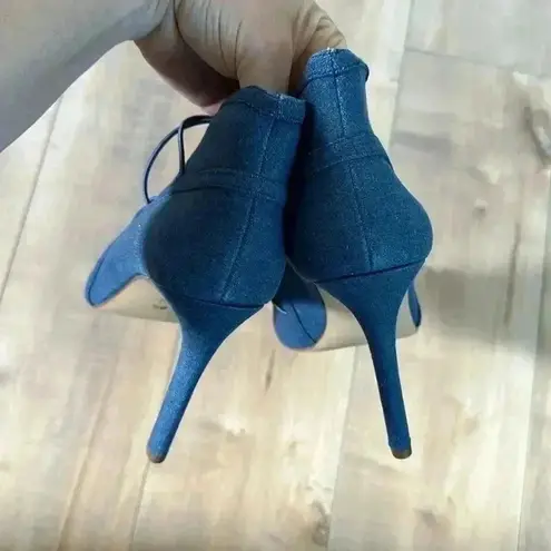 G.I.L.I. Peep Toe Bungee Front Ankle Booties Kaarina Denim Blue High Heels 8.5