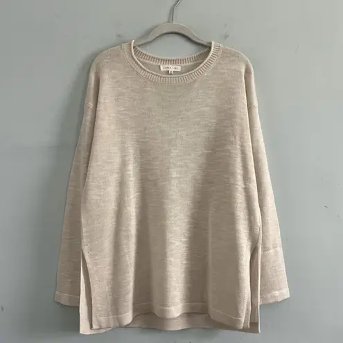 Little Lies Side Slit Cream Crewneck Knit Pullover Sweater Tan
