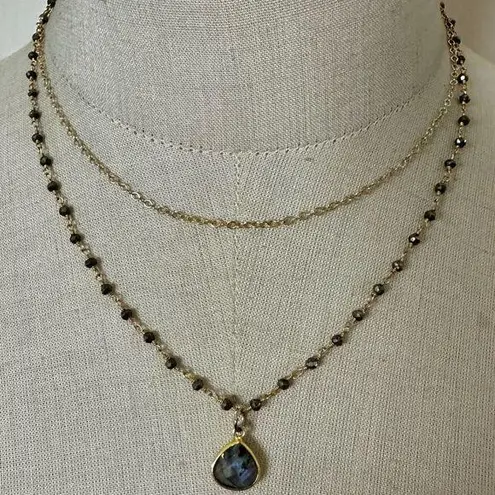 Labradorite double strand teardrop pendant necklace