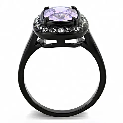 Amethyst Stainless Steel black ion plating AAA CZ Ring Size 8