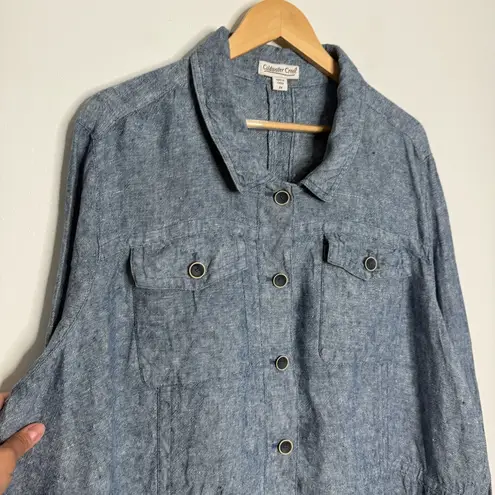 Coldwater Creek 100% Linen Oversized Button Down Shacket Jacket Blue Size 2X - Image 4