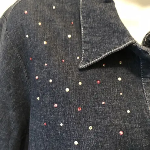 Quacker Factory Anchors Away Woven Shirt Sz. XL Denim Blue Cotton Stretch