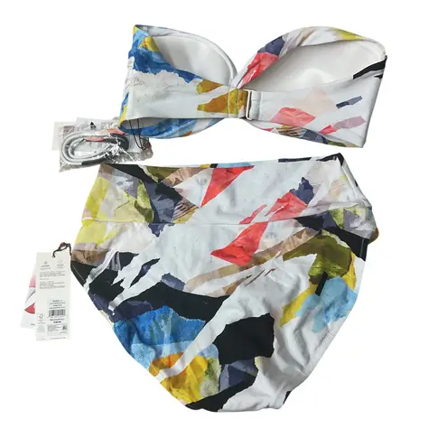 CALIA Women's Twisted Bandeau Bikini Top & Wide Banded HR Bottoms Set Size M NWT Blue Size M