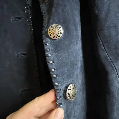 Vintage Margaret Godfrey Suede Leather Jacket Shirt Size 16 Blue