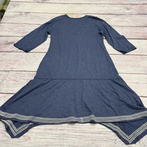 Johnny Was Tess Embroidered Assymetrical Hem Dress Heathered Blue Size Large