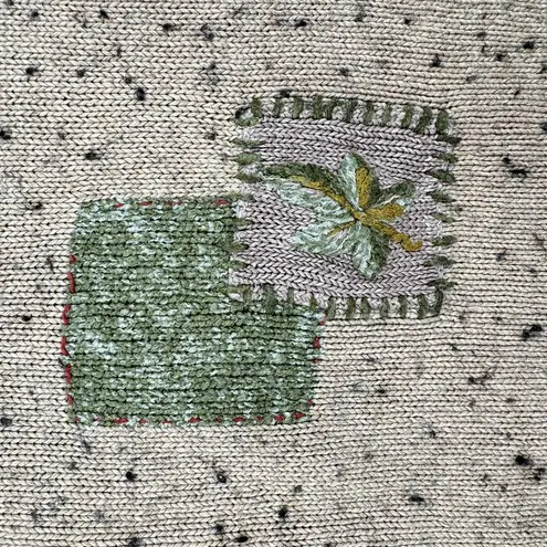 Vintage Y2K Patchwork Sweater Embroidered Fall Leaves Pocket Rolled Edge J Jill Tan Size M