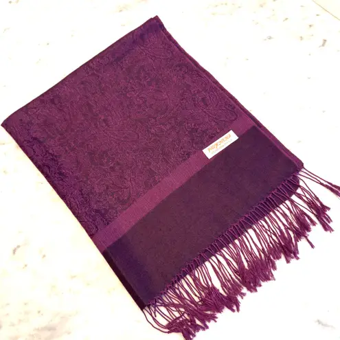 Pashmina Luxury Silk Scarf Plum Paisley Pattern Fringe Shawl Wrap