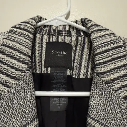 Smythe Woven 90s Shrunken Blazer Black White Abstract Stripe One Button Size 6