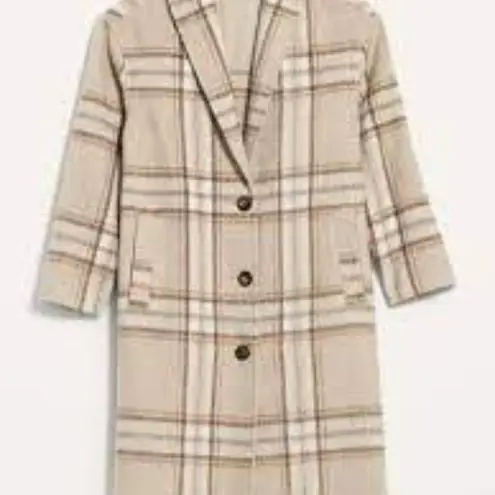 Old Navy - Relaxed plaid soft-brushed overcoat, size medium, cream