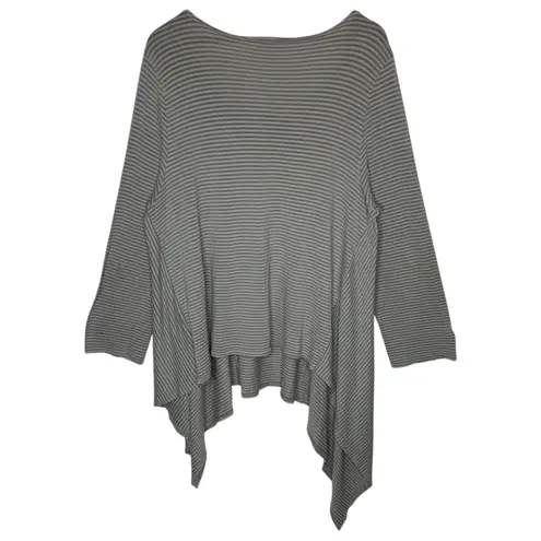 Bryn Walker Striped Long Sleeve Tunic Asymmetrical Top Grey Beige, size Large