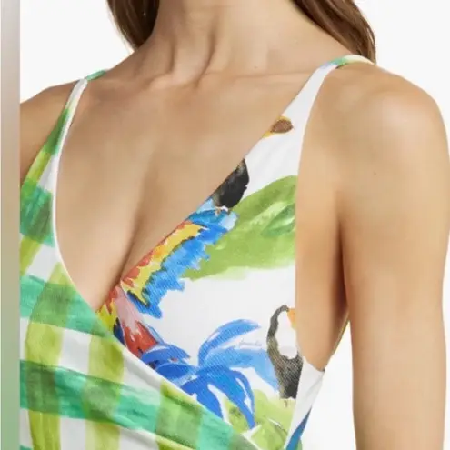 Farm Rio Tropical Fresh Faux Wrap One-Piece Swimsuit, Size large, $195
