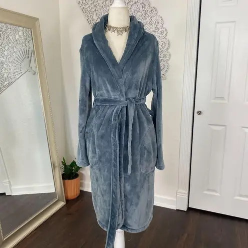 Hunkemoller Fuzzy Fleece Blue Gray Warm Winter Robe XS S
