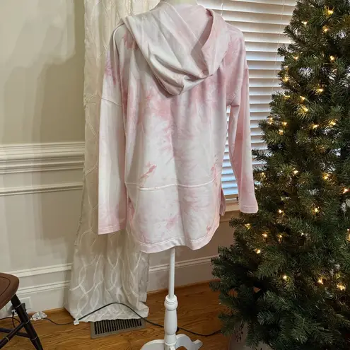 MELLODAY Tie Dye Hoodie Long Sleeve V Neck Pullover Pink White pockets XL