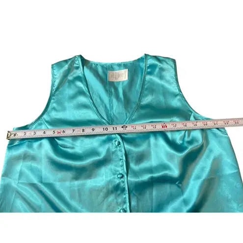 Aqua Blue Satin Feel Sleeveless Button Lace Top Shorts Pajama Set 1XLT Size 1X