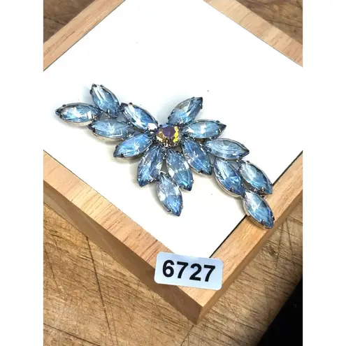 Vintage Rhinestone Brooch Pin With Blue Marquise Stones & Aurora Borealis Center