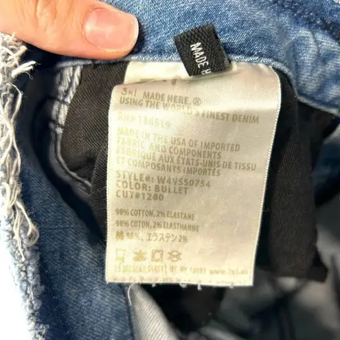 3x1 Stripped Shelter Shorts Medium Wash Distressed Cotton Denim Blue Size 25