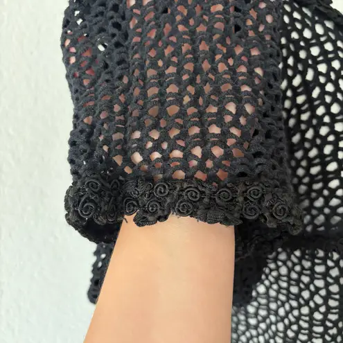 Handmade black crochet abstract heart appliqué coverup