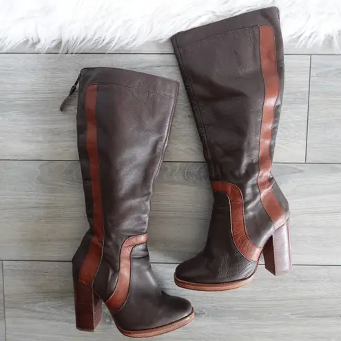 Red Or Dead Brown Tall Knee High Heeled Brown Leather Boots 39 Cobbled Together Size 8