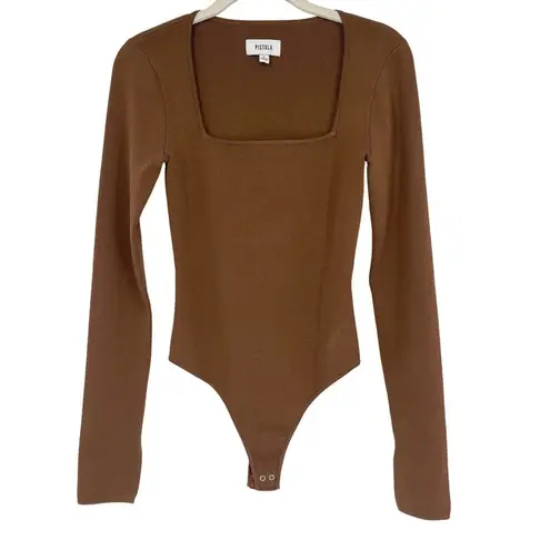 Pistola Jenny Thong Bodysuit Brown Split Cuff Square Neckline Size Small