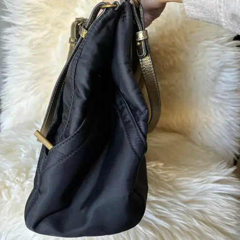 Eric Javits Black Nylon Shoulder Bag Gold Trim Hardware Designer Purse Classic