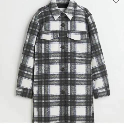 H&M  PLAID WOOL SHACKET LONG BUTTON FRONT PEA COAT STYLE FULLY LINED W/POCKETS