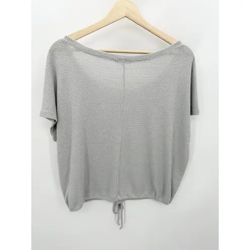 Dex Light Grey Short Sleeve Thermal Tie Front Drawstring Top Women's Size Small Gray