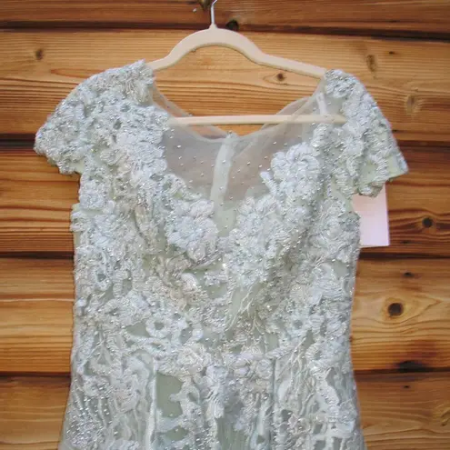 Mac Duggal 20978 Green Embroidered Cap Sleeve A Line Dress