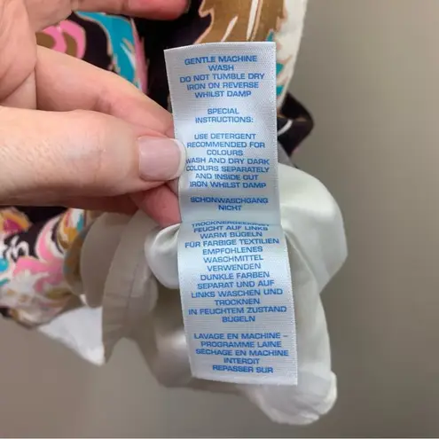 Boden Retro Floral 70s Colorful 3/4 Sleeve Mini Cream/Pink/Brown Dress Size 6