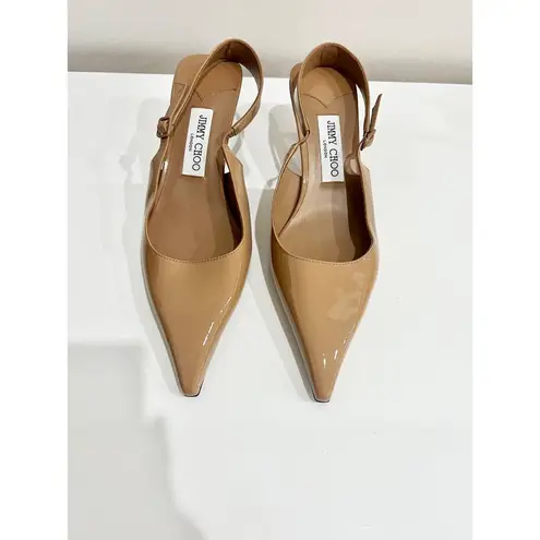 Jimmy Choo NWOB Amel 50 Patent Leather Sling Back Pumps Biscuit Women's Size 39