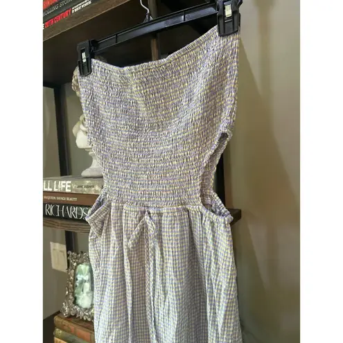 Rays for Days Kelle Cut Out Maxi Dress Coastal Cool Gingham Womens Size Medium Blue