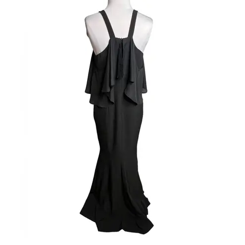 Jay Godfrey Jay By  Black Flutter Chiffon Overlay Cold Shoulder Naomi Gown Dress