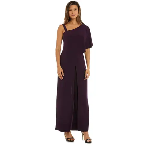 NWT R & M richards Jumpsuit with Overlay and Draped Sleeves PLUM SZ